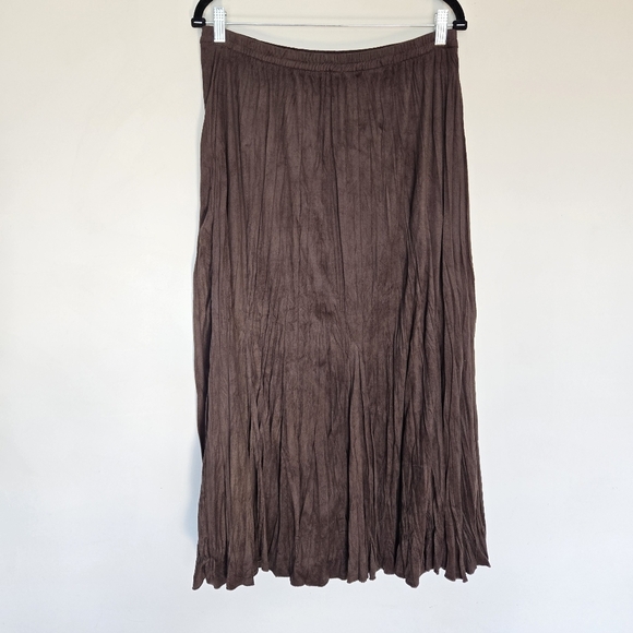 Soft Surroundings Brown Faux Suede‎ A-Line Maxi Skirt Women's L Western Boho Y2K - Picture 2 of 6